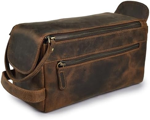 LEATHER VILLAGE Premium Leather Travel Toiletry Bag - Unisex Water-Resistant Travel Dopp Kit, Sha... | Amazon (US)
