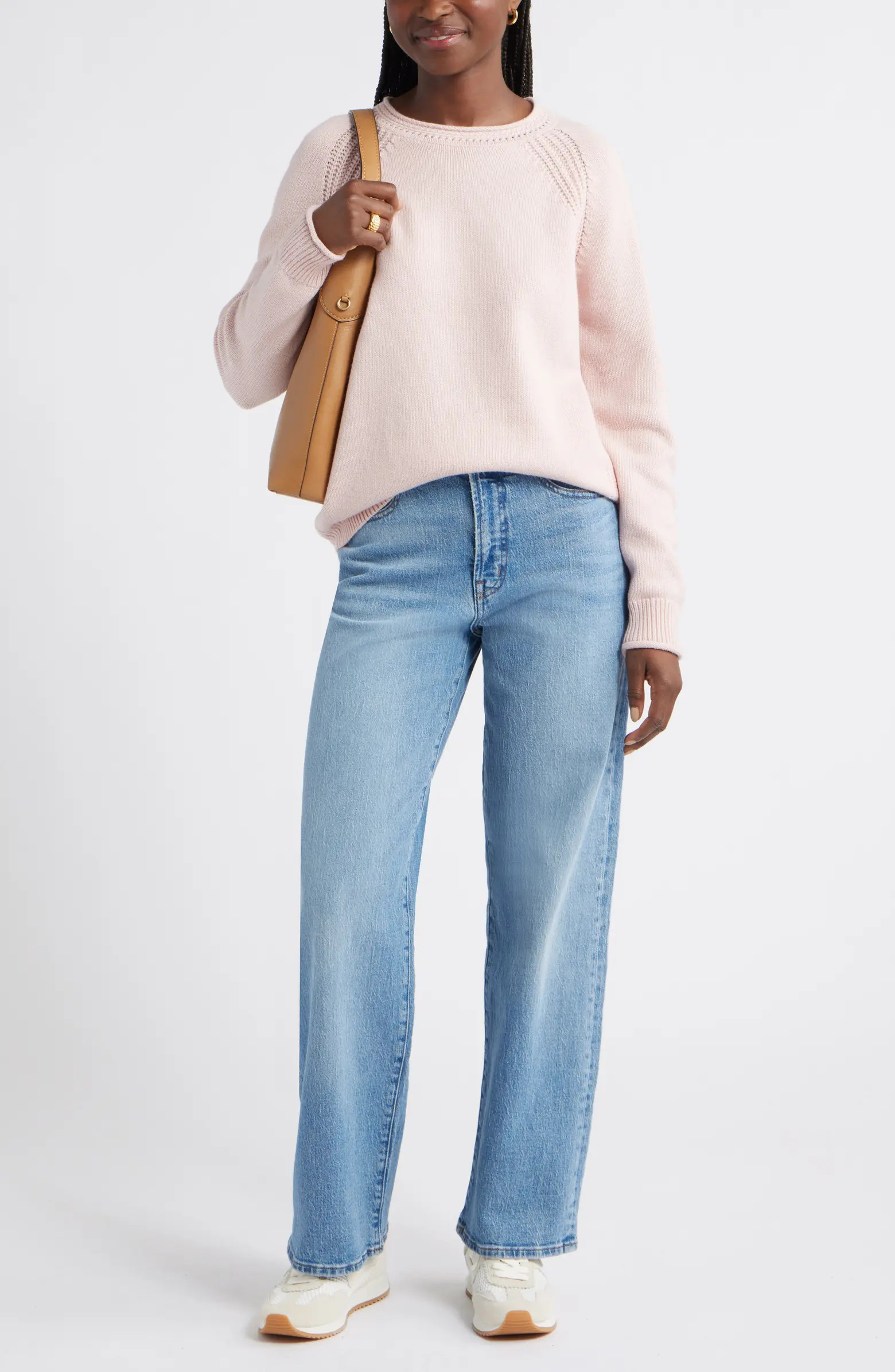 Raglan Sleeve Roll Neck Wool & Cotton Sweater | Nordstrom