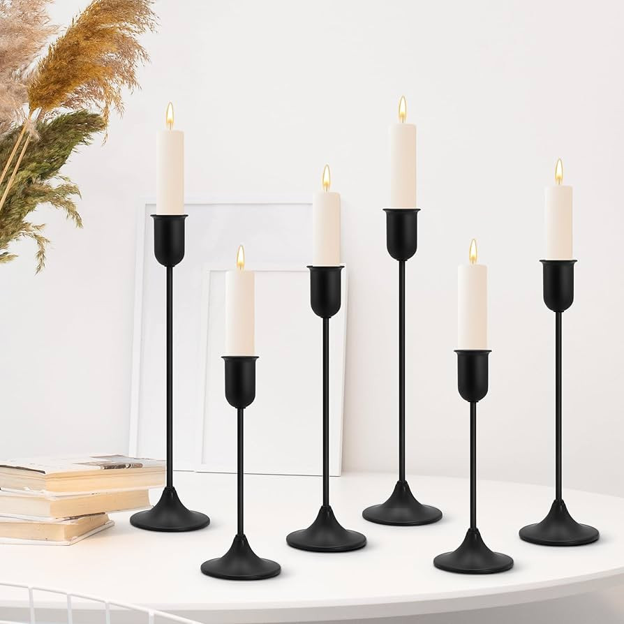 6 Pcs Black Candle Holders Set, Vintage Home Decor – Modern Taper Candlestick Holders for Weddi... | Amazon (US)