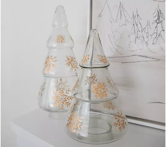 Set of 2 Snowflake Etched Glass Trees by Lauren McBride - QVC.com | QVC