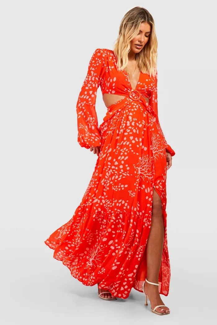 Printed Cut Out Maxi Dress | boohoo (US & Canada)