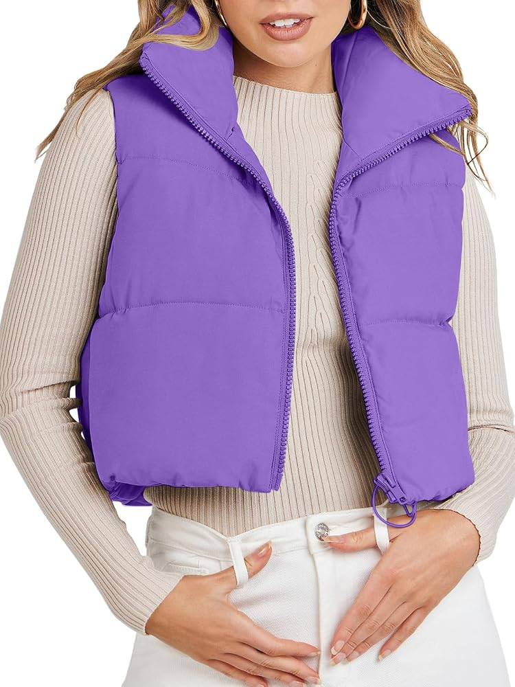 MEROKEETY Women's Crop Puffer Vest Lightweight Stand Collar Sleeveless Zip Up Padded Gilet Coat | Amazon (US)