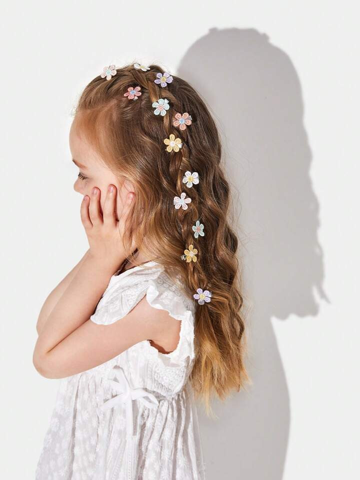 12pcs Girls Flower Embroidered Hair Clip For Daily Life | SHEIN