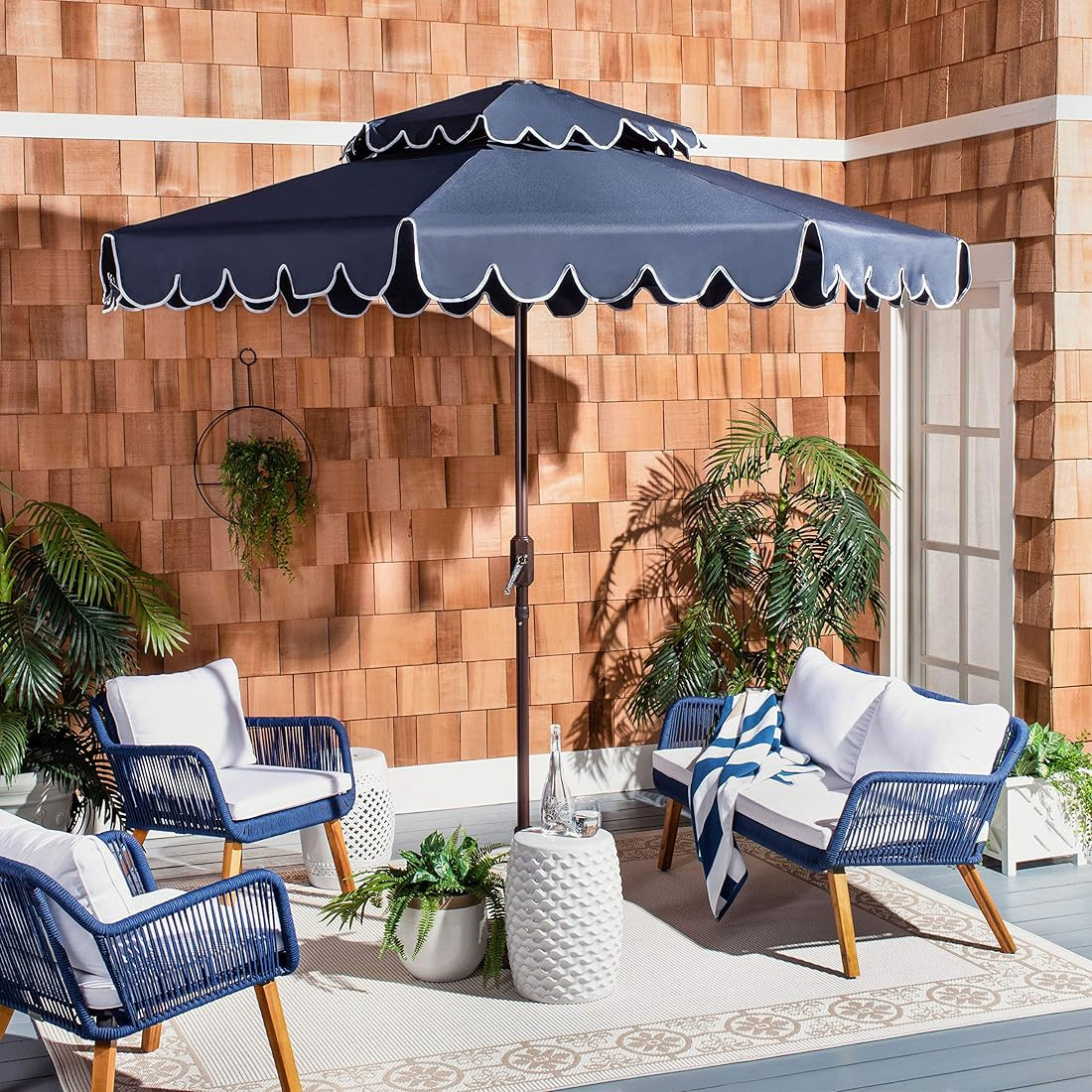 SAFAVIEH Outdoor Venice 9-Foot Round Double Top Crank UV Protected Umbrella | Amazon (US)