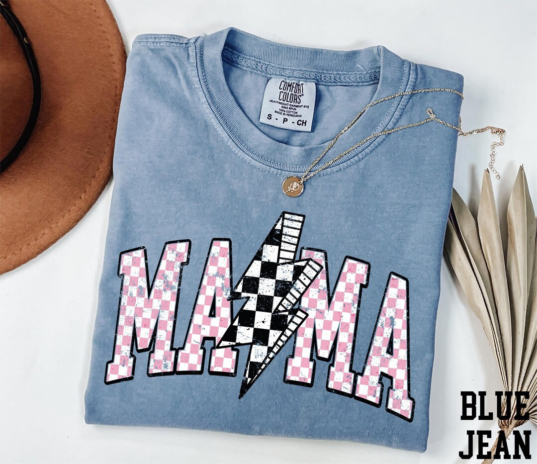 Comfort Colors® Retro Mama Shirt, Checkered Mama Shirt, Lightning Bolt Mama Shirt, Vintage Mama ... | Etsy (US)
