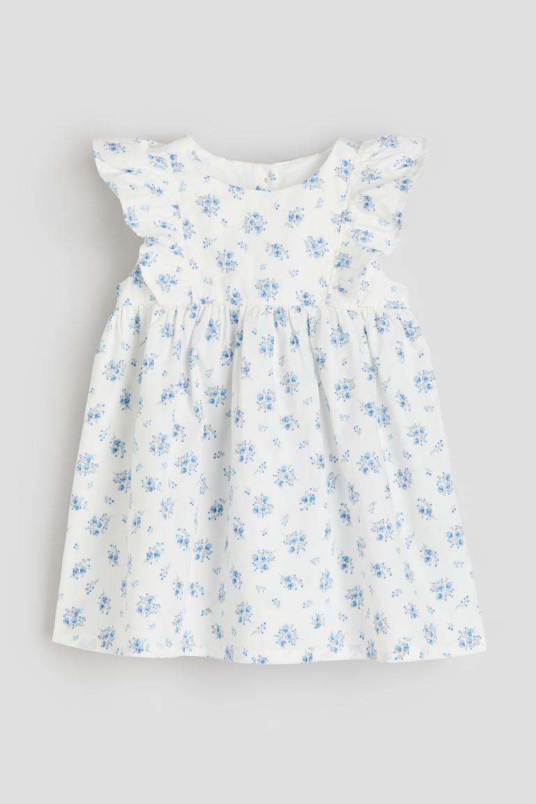 Flounce-trimmed Cotton Dress - White/floral - Kids | H&M US | H&M (US + CA)