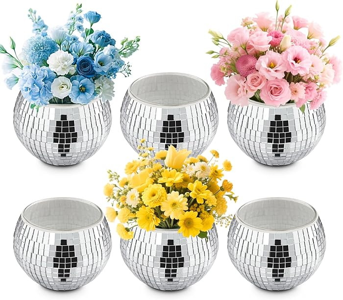 Luditek 6 Pcs Disco Ball Vase, Mirror Disco Ball Decor for Wedding Table Centerpieces, Glass Plan... | Amazon (US)