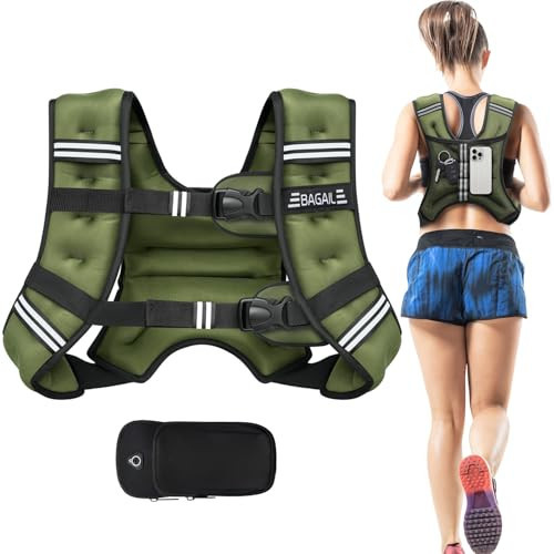BAGAIL Weighted Vest, 5lbs/8lbs/10lbs/12lbs/15lbs/20lbs/25lbs/30lbs Weight Vest with Detachable Phone Pouch, Rucking Vest for Women, Men, Walking, Weight Loss, Training, Running | Amazon (US)