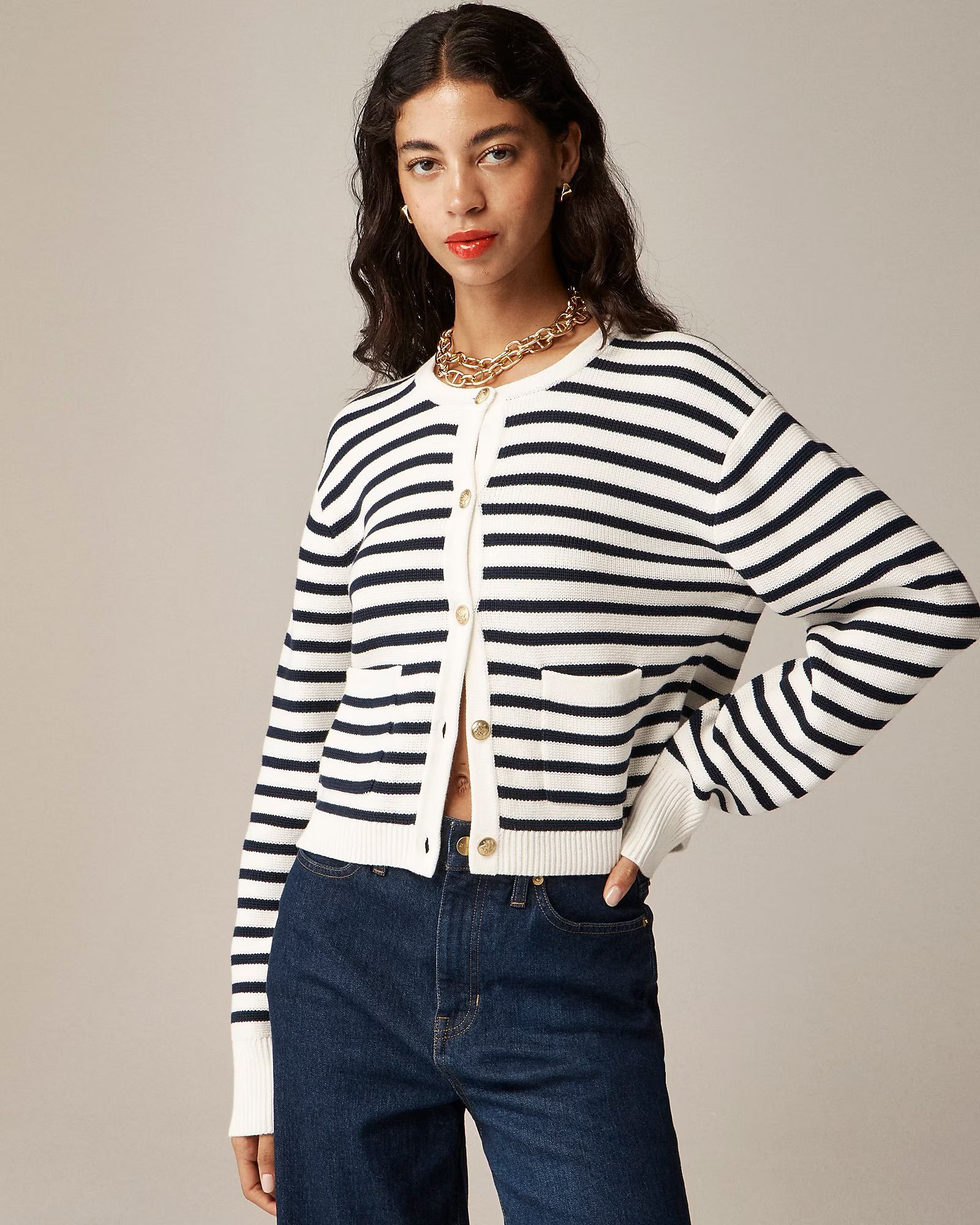 New relaxed Emilie sweater lady jacket in stripe | J. Crew US