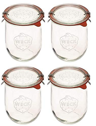 Weck Tulip Jars - 35.9 fl. oz (1 Liter) Glass Jars for Sourdough Starter - Wide Mouth With Glass Lid - Suitable for Canning and Storage - 4 Pack | Amazon (US)
