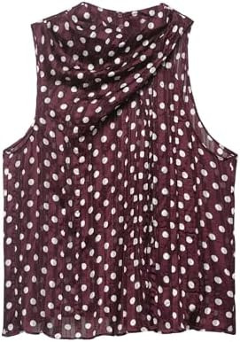 Chevara Women’s Polka Dot Sleeveless Blouse Crew Neck Pleated Lightweight Summer Tank Chiffon T... | Amazon (US)