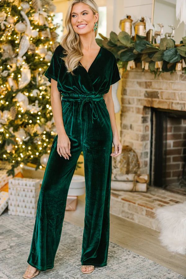 Holiday Vixen Emerald Green Velvet Jumpsuit | The Mint Julep Boutique