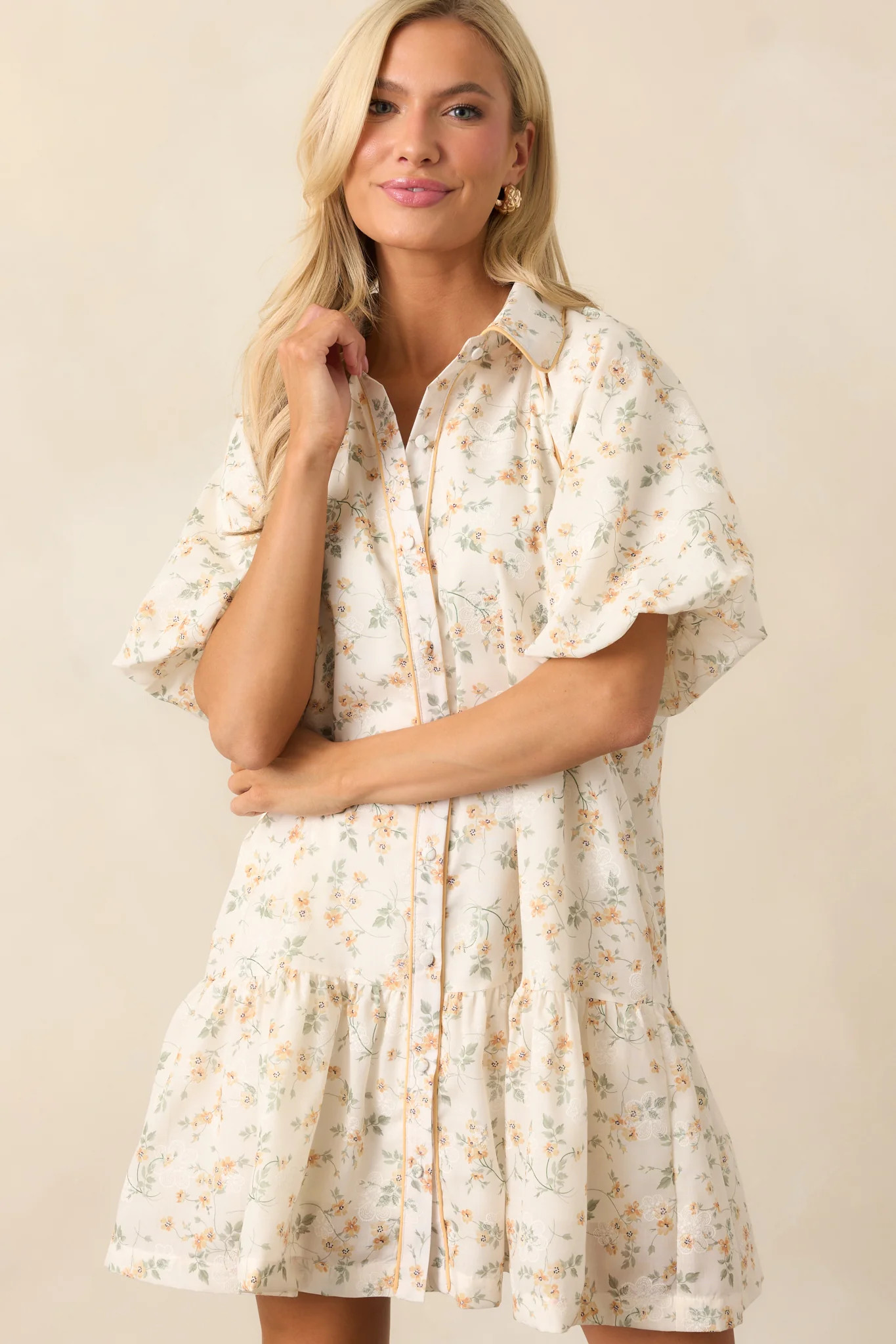 Music Festival Yellow Floral Button Front Mini Dress | Red Dress