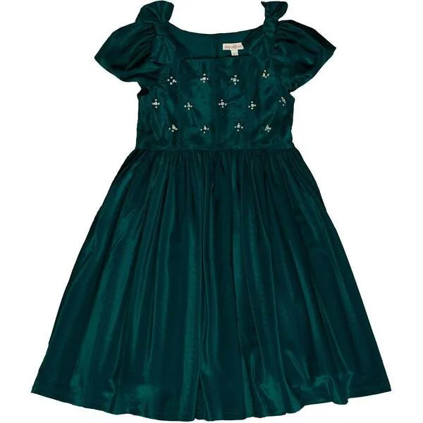Mini Tiara Dress in Green Velvet | Maisonette