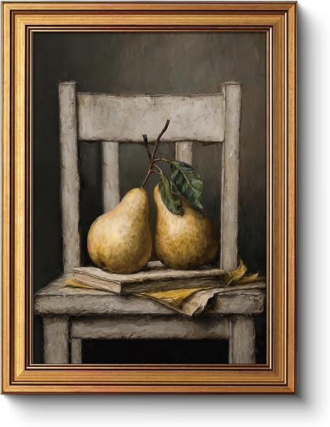 WHASAYART Vintage Gold Framed Wall Art Kitchen Pear Fruit Decor, Retro Still Life Canvas Painting... | Amazon (US)
