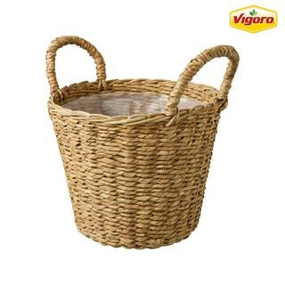 12.5 in. Agnes Medium Brown Lampakanay Seagrass Basket Planter (12.5 in. D x 13.8 in. H) with att... | The Home Depot