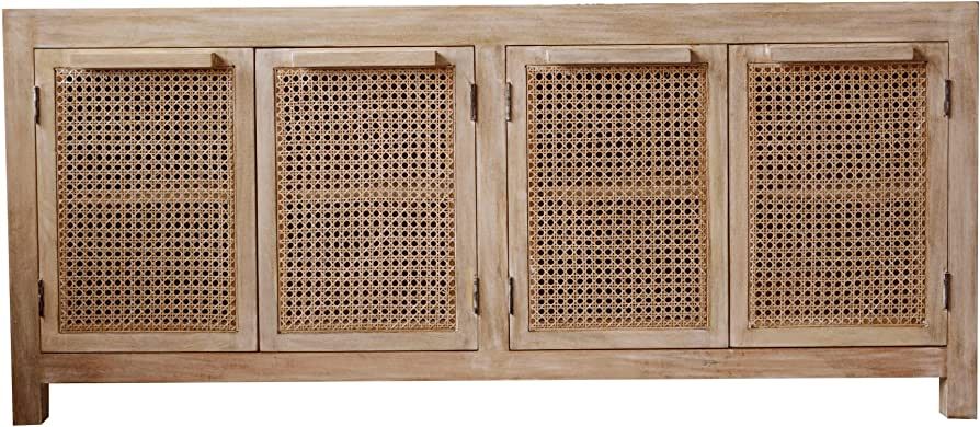 Creative Co-Op Mango Wood 4 Cane Doors Cabinet, Brown | Amazon (US)