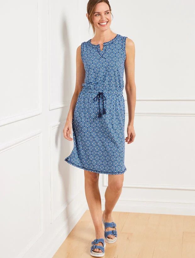 Jersey Split Neck Dress - Leaf Medallion | Talbots