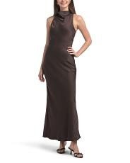 High Neck Draped Satin Tea Length Dress | TJ Maxx