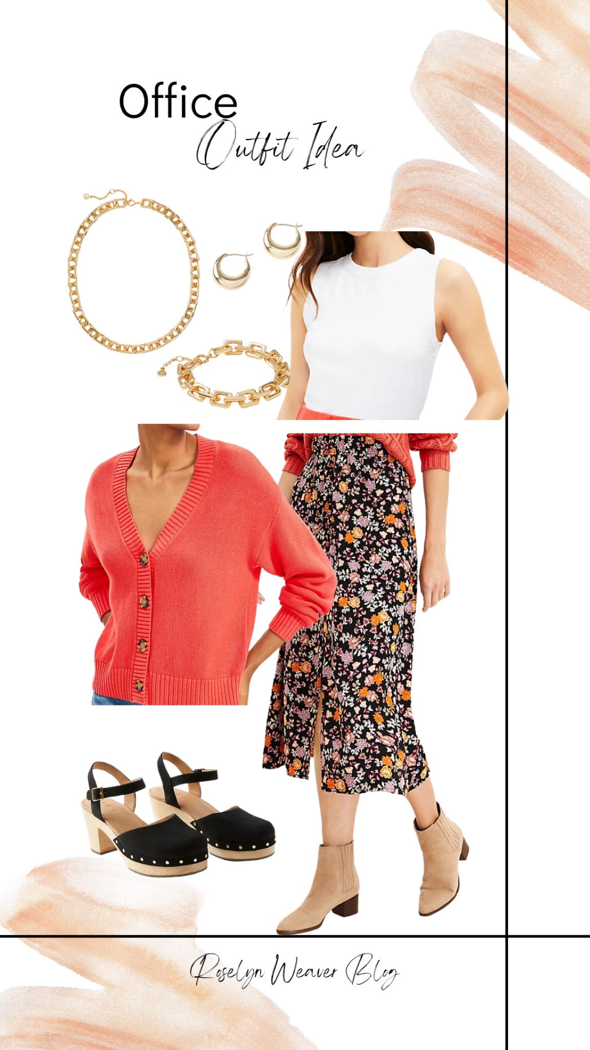 Office outfit idea 

Office wear, midi skirt, cardigan, gold jewelry, clogs 

#LTKunder50 #LTKstyletip #LTKunder100