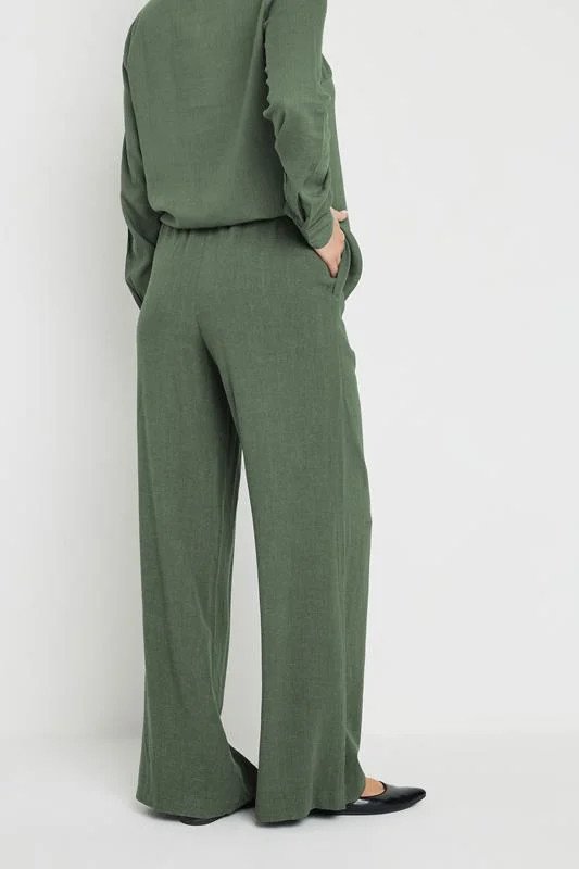 LTS Tall Khaki Green Linen Tie Waist Trousers | Long Tall Sally