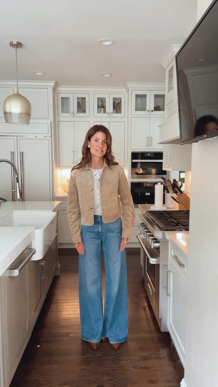 Today's look are the jeans that went viral, mid-rise wide leg  (runs large - if between sizes, size down). Styled them with a soft Henley, white long sleeve crewneck with snaps on the cuff, and booties. Then need to decide if I want the suede jacket with fringe or no fringe.  

#LTKOver40 #LTKStyleTip #LTKFindsUnder100