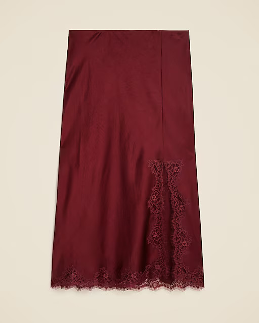 Gwyneth lace-trim slip skirt in textured satin | J. Crew US