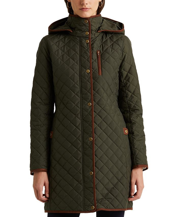 Lauren Ralph Lauren Petite Faux-Leather-Trim Hooded Quilted Coat, Created for Macy's & Reviews - ... | Macys (US)