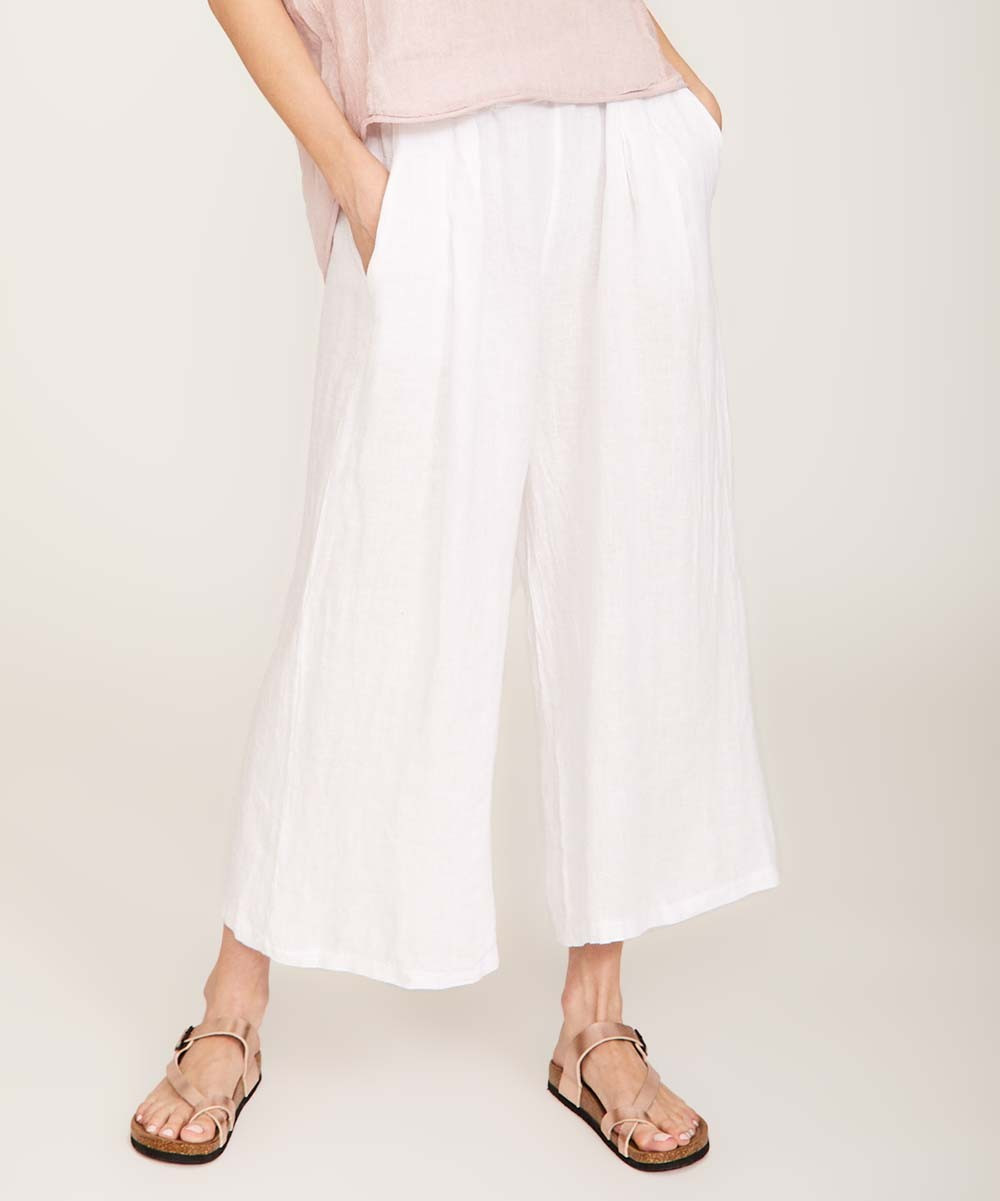 Ornella Paris Women's Casual Pants - White Linen Palazzo Pants - Women | Zulily