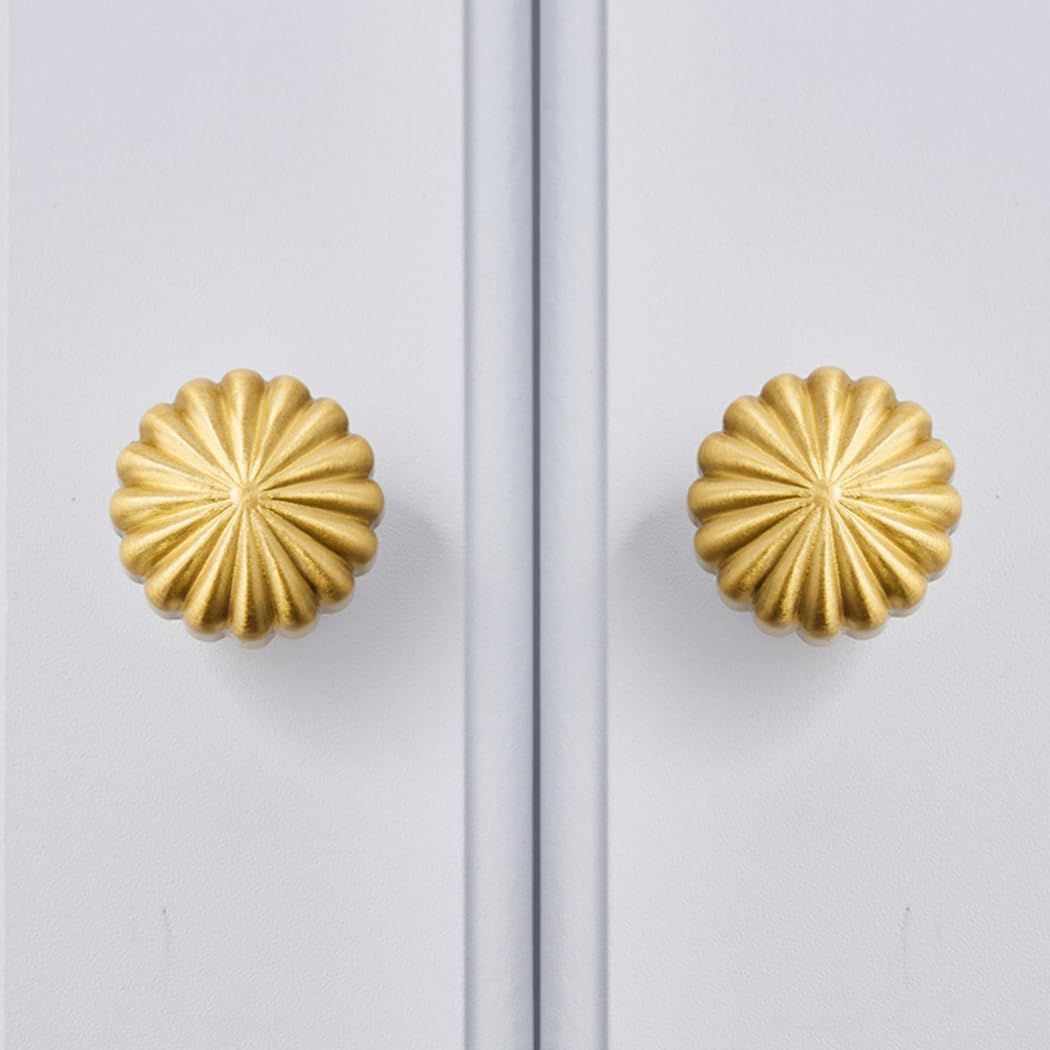 DAPANIY Brass Cabinet Knob Pumpkin Knob, Copper Drawer Knobs Round Handles Knobs Antique Gold Kno... | Amazon (US)