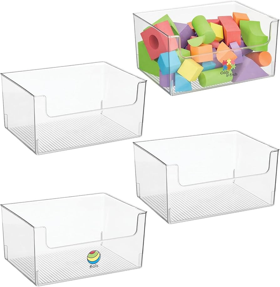 mDesign Plastic Open Front Wide Toy Storage Organizer Bin for Playroom, Nursery, Kids Closets; Ho... | Amazon (US)