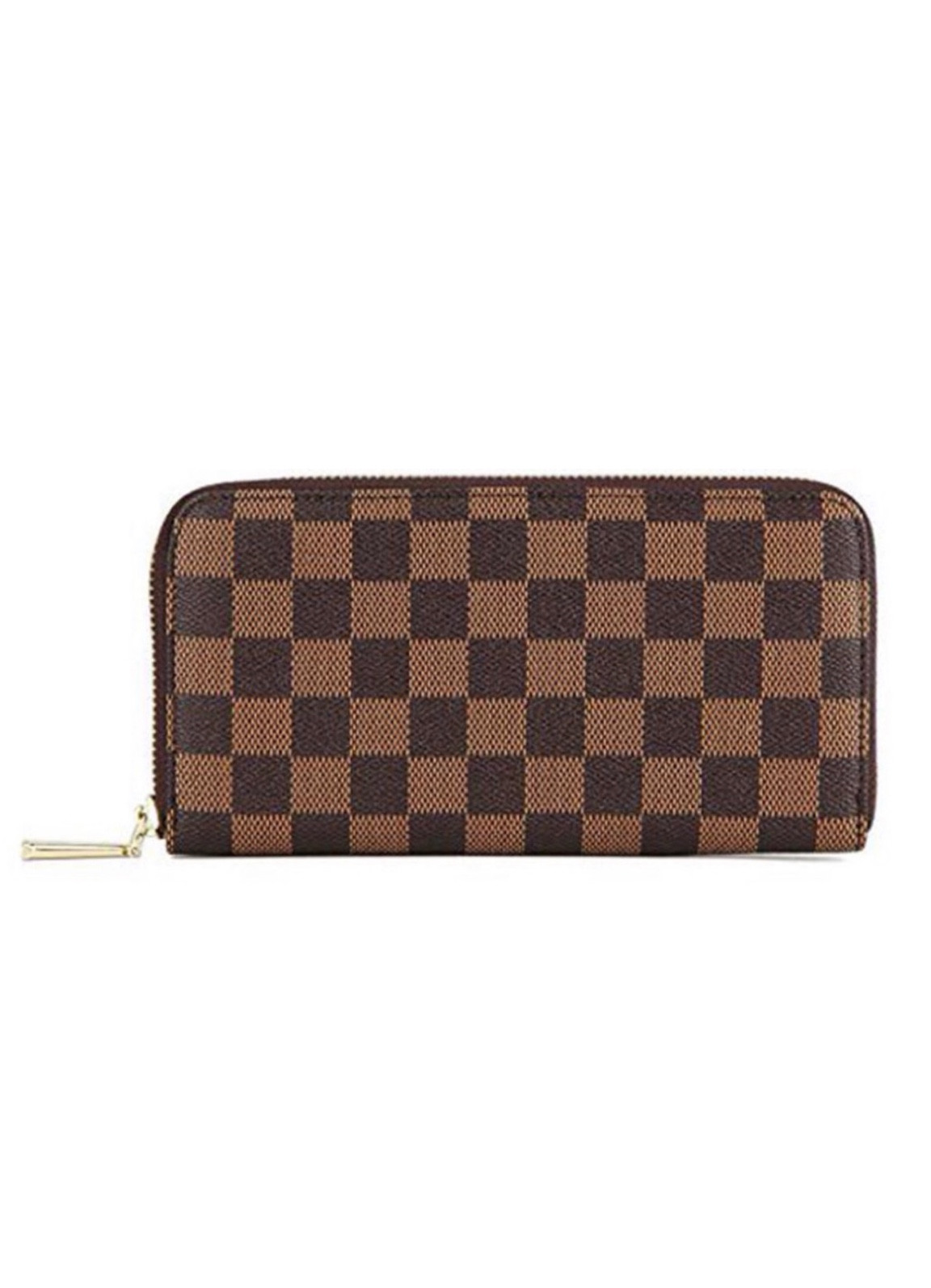 Checkered Zip Around Wallets for Women, Lady Phone Clutch Holder, PU Leather  RFID Blocking with Card Organizer, Brown 