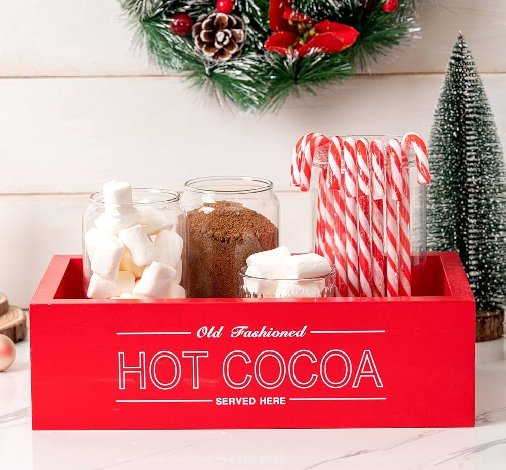 Rmeosye Hot Cocoa Bar Wood Storage Box Christmas Decorations Wooden Organizer Bins Tray Decorativ... | Amazon (US)