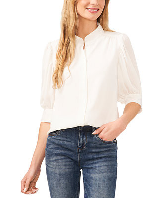 Women's 3/4-Sleeve Collared Button Down Blouse | Macy's