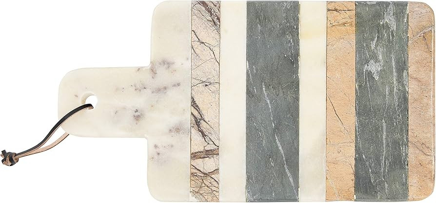 Bloomingville 15" L Rectangle Marble Cheese Stripes, Handle & Leather Strap Cutting Board, Green | Amazon (US)