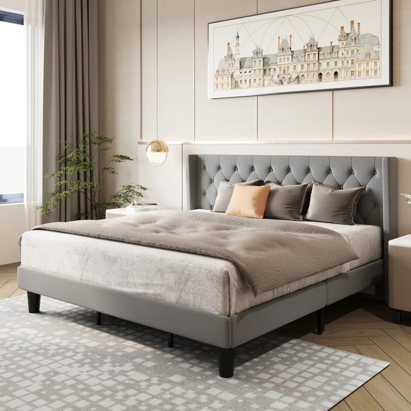 Hilbert Upholstered Low Profile Platform Bed Frame with Headboard | Wayfair North America