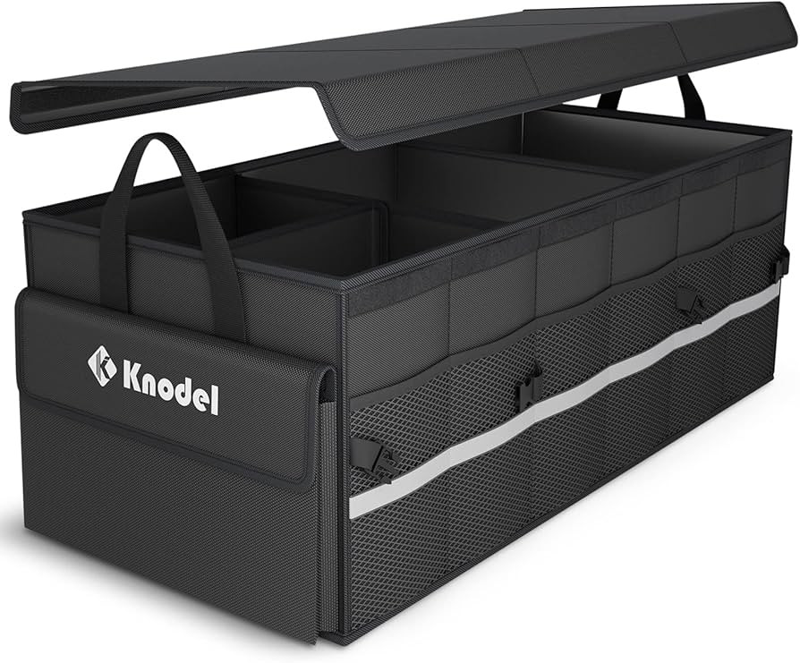 K KNODEL Car Trunk Organizer with Lid, 3 Compartments Collapsible Car Trunk Storage Organizer, La... | Amazon (US)