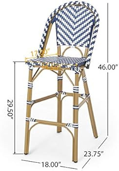 Christopher Knight Home 314446 Kinner Outdoor Barstool, Navy Blue + White + Bamboo Print Finish | Amazon (US)