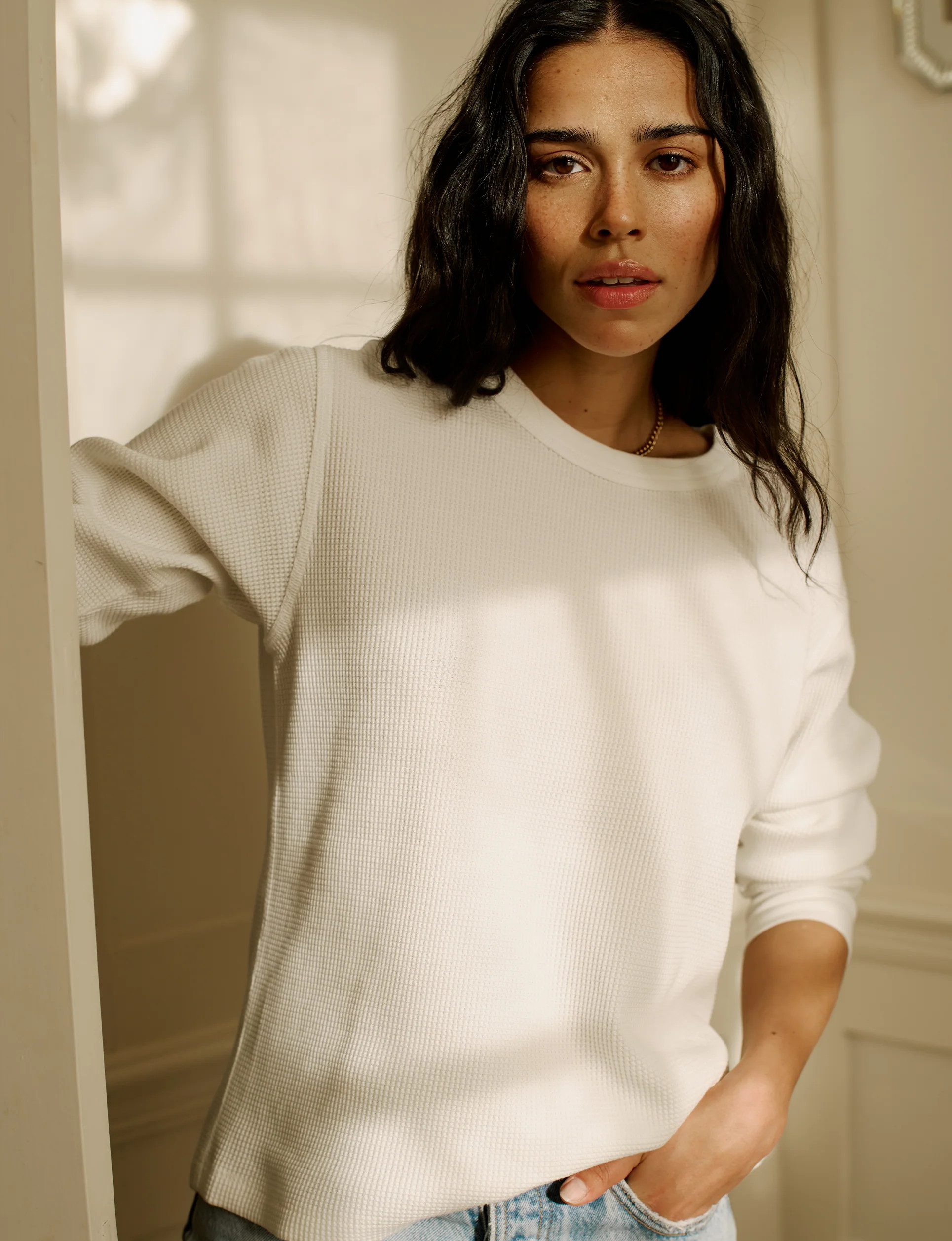 Bessette Top: Waffle Jersey, Off-White | With Nothing Underneath