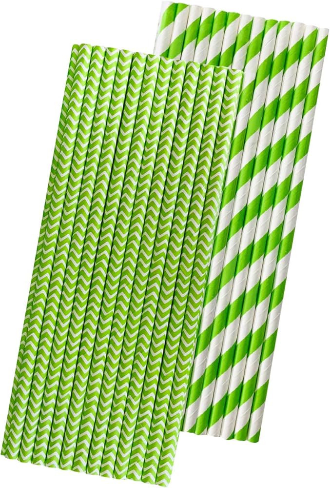 Lime Green Paper Straws - Stripe and Chevron - 7.75 Inches - 50 Pack - Outside the Box Papers Bra... | Amazon (US)