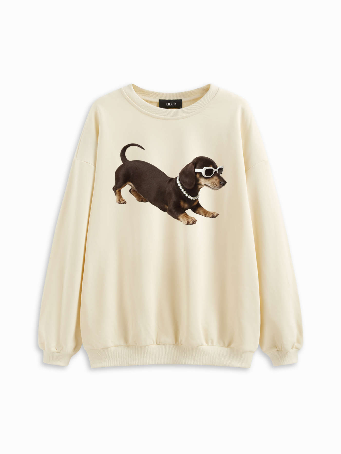 Knit Fabric Cotton-blend Round Neckline Dog Graphic Oversized Sweatshirt For Daily Casual | Cider