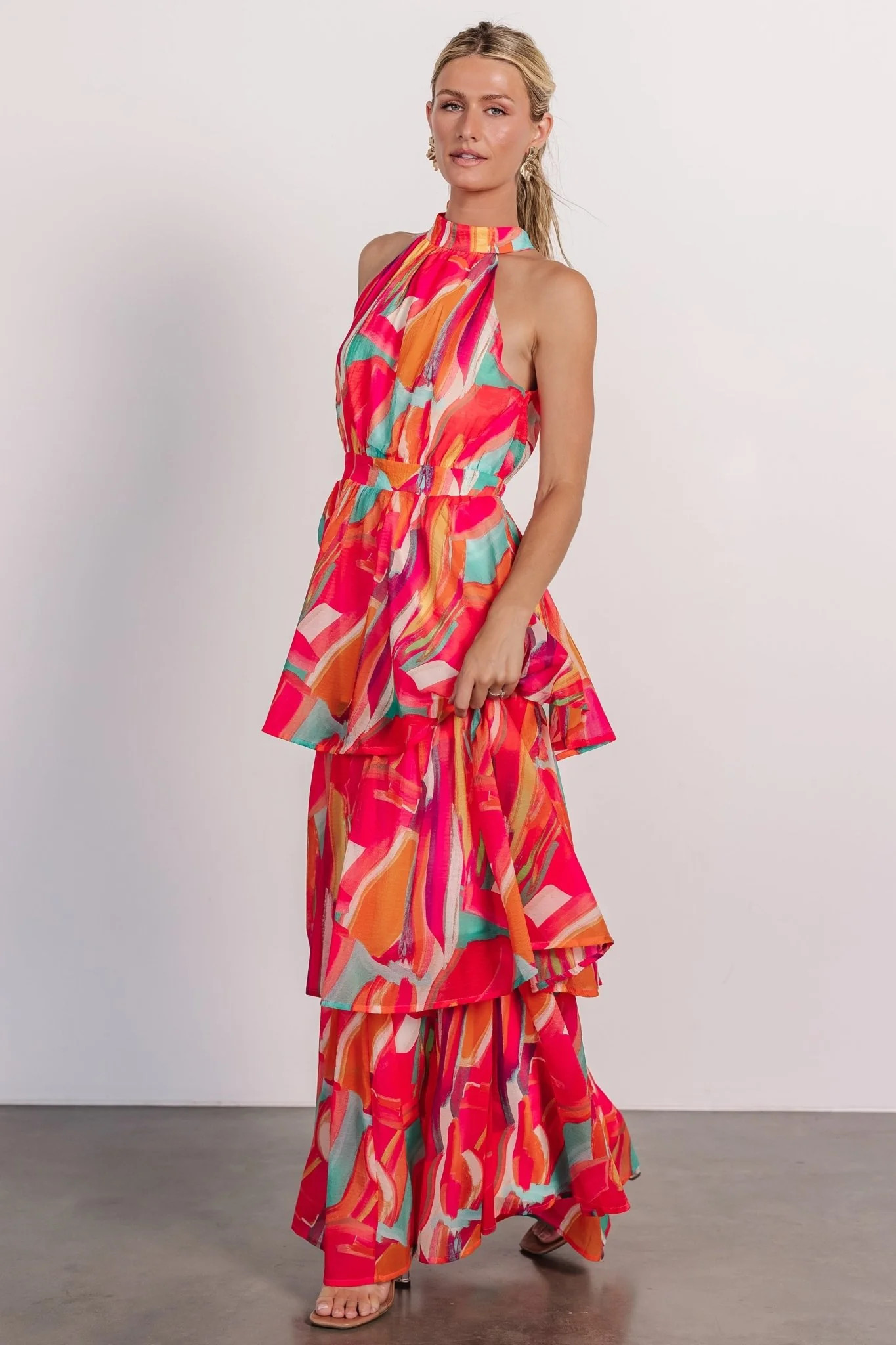 Autumn Halter Maxi Dress | Fuchsia Multi | Baltic Born