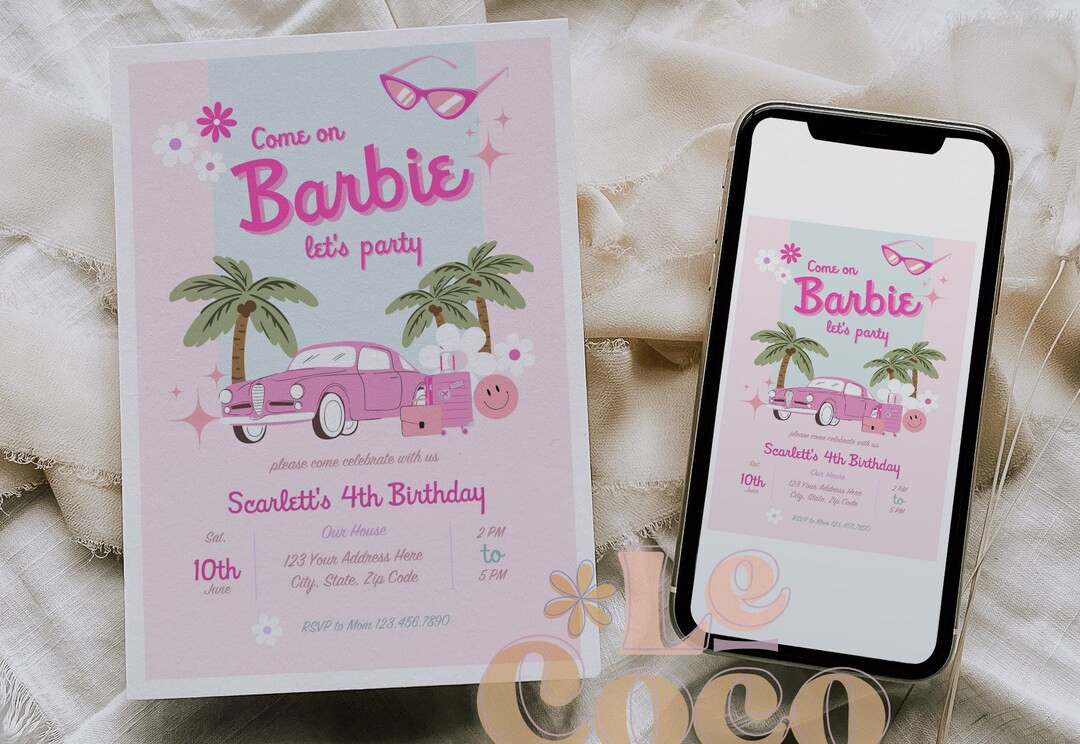 Retro Barb Doll Birthday Party Invitation, Editable Doll Birthday Party Printable, Girl Birthday ... | Etsy (US)
