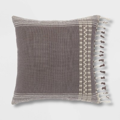 Square Woven Pattern Tassel Decorative Throw Pillow Light Gray - Threshold™: Cotton & Wool Blend, Indoor Knife Edge Design | Target