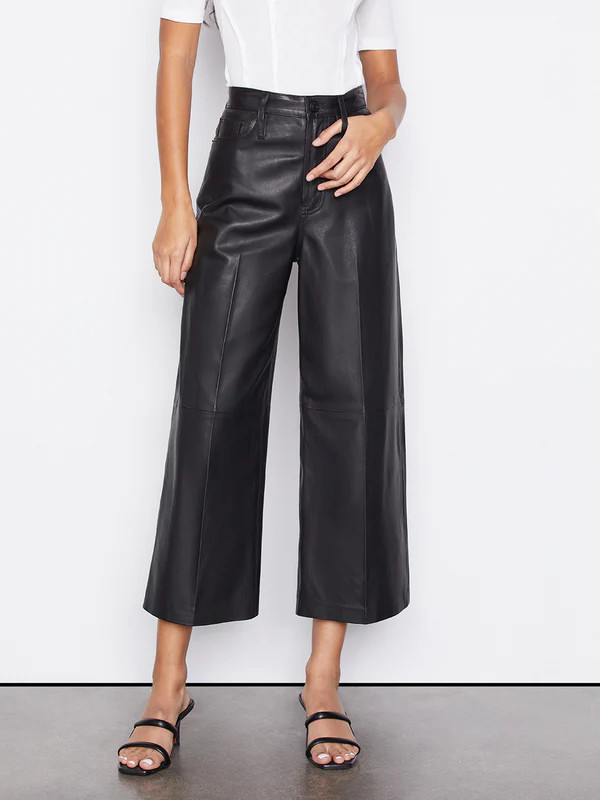 Leather High Rise Wide Crop Noir | Frame Denim