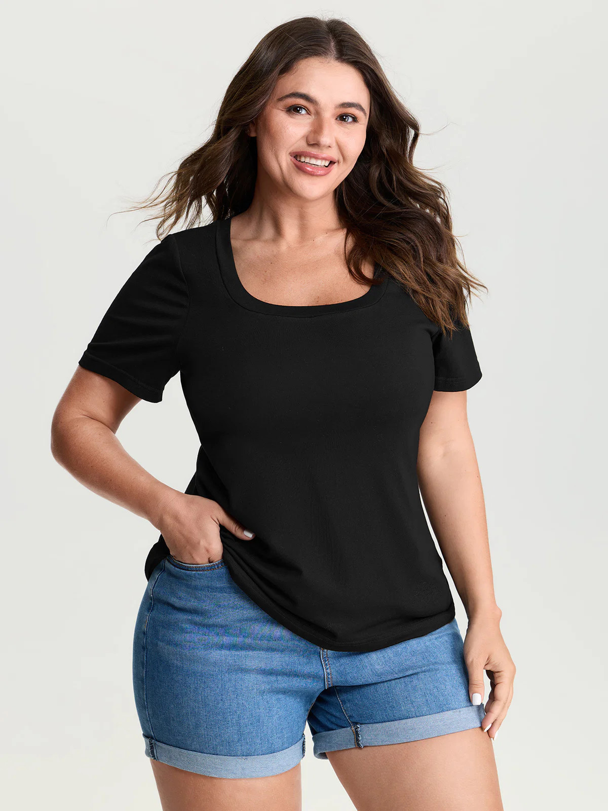 Supersoft Supportive Bra Square Neckline Fitted T-Shirt | Bloomchic