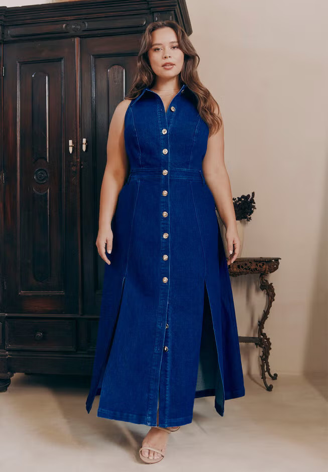 Sleeveless Denim Midi Dress | Eloquii