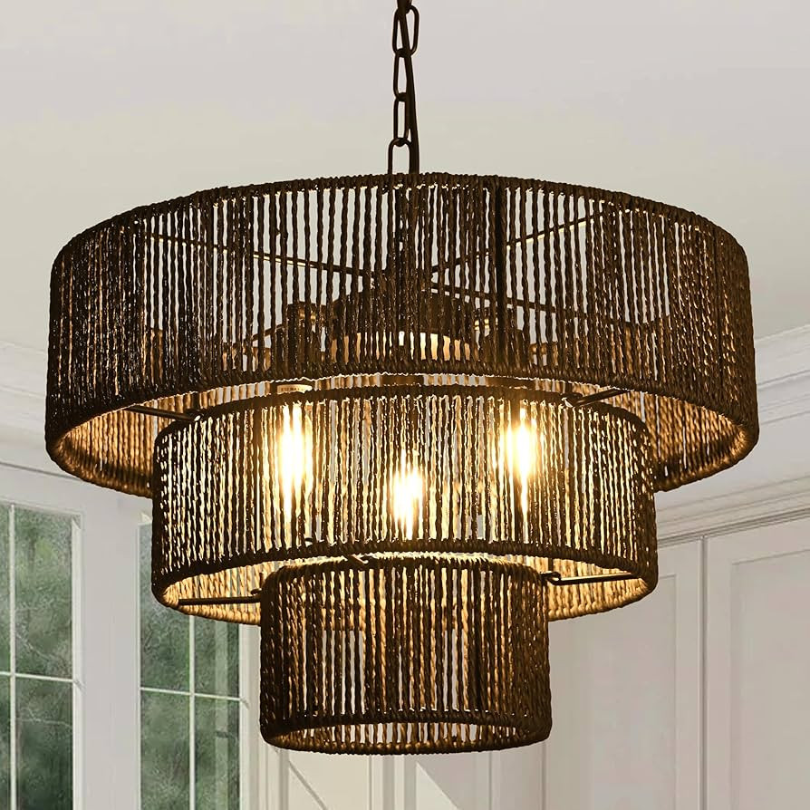 Black Wicker Pendant Light 18.1" Rattan Light Fixture Woven Pendant Light Rustic Light Fixtures B... | Amazon (US)