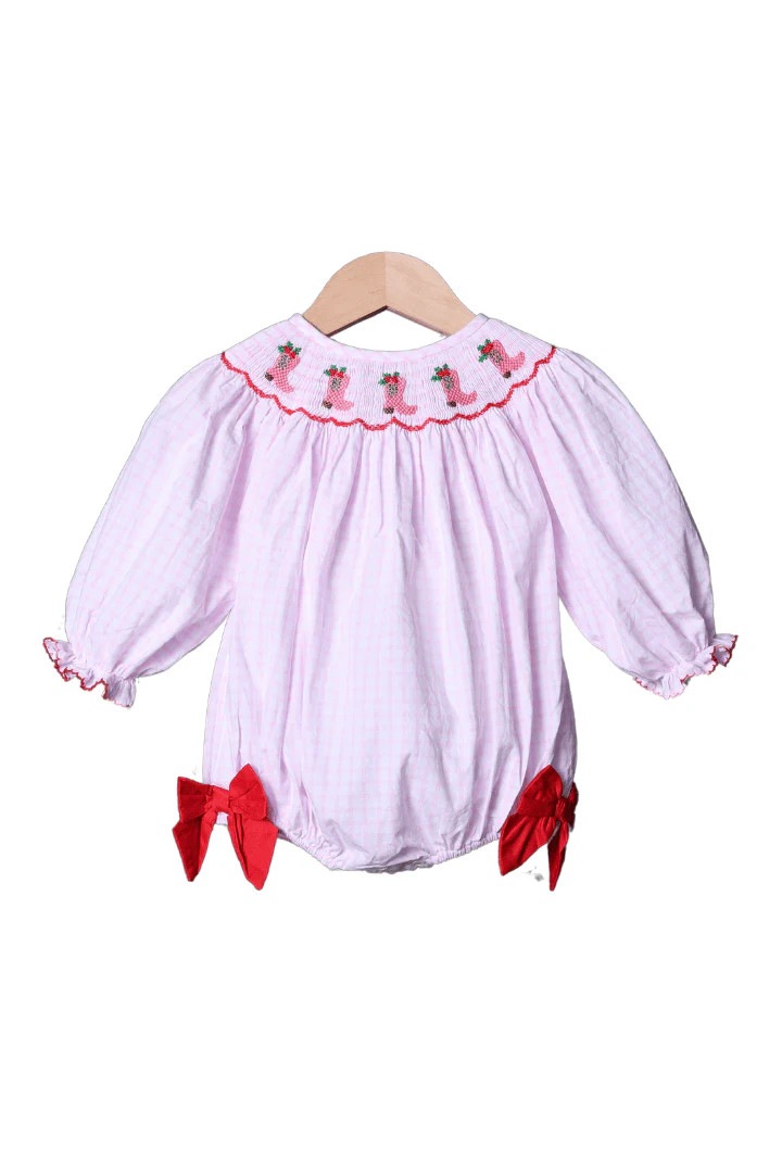 Smocked Christmas Cowboy Boots Bishop Bubble | The Smocked Flamingo