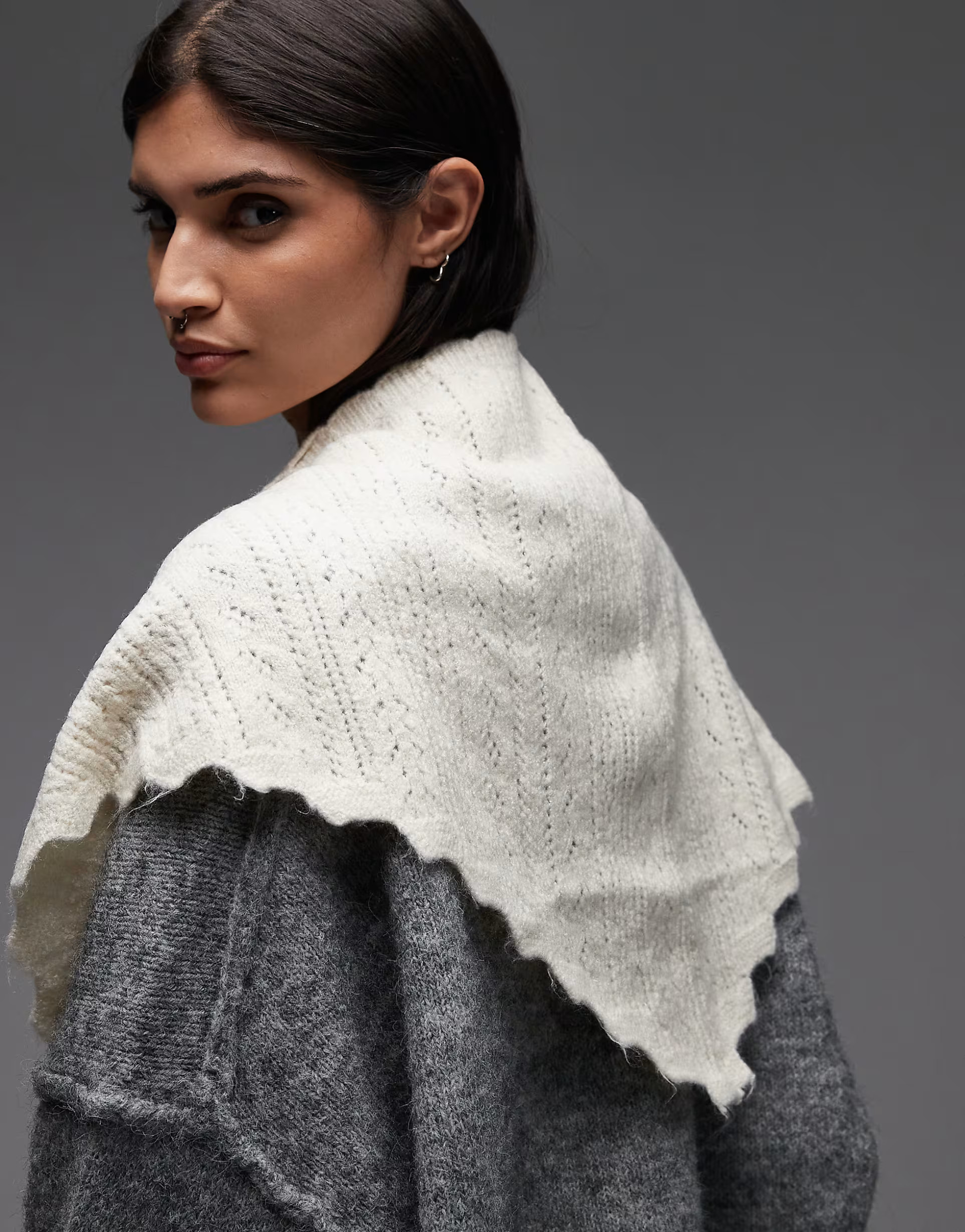ASOS DESIGN knitted fluffy pointelle neck scarf in ecru | ASOS (Global)